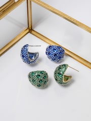 Jon Richard Silver Plated Pave and Emerald Dome Earrings - Image 2 of 2