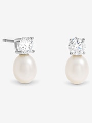 Jon Richard Silver Rhodium Plated Crystal and Fresh Water Pearl Drop Earrings - Image 1 of 3