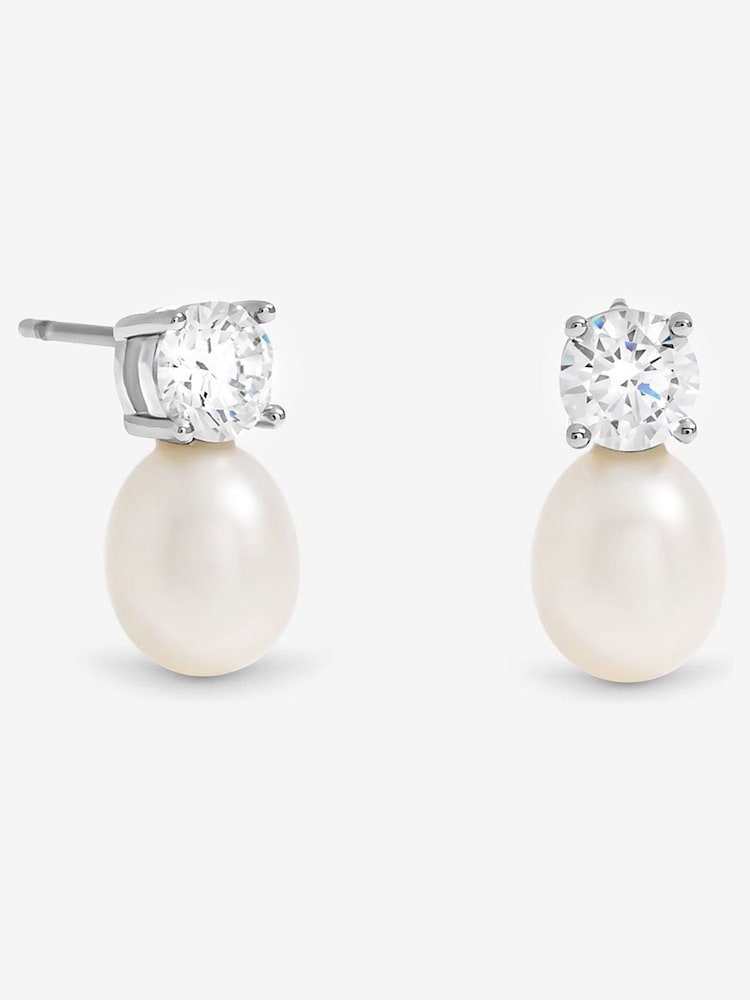 Jon Richard Silver Rhodium Plated Crystal and Fresh Water Pearl Drop Earrings - Image 1 of 3