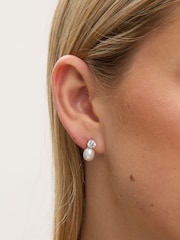 Jon Richard Silver Rhodium Plated Crystal and Fresh Water Pearl Drop Earrings - Image 2 of 3