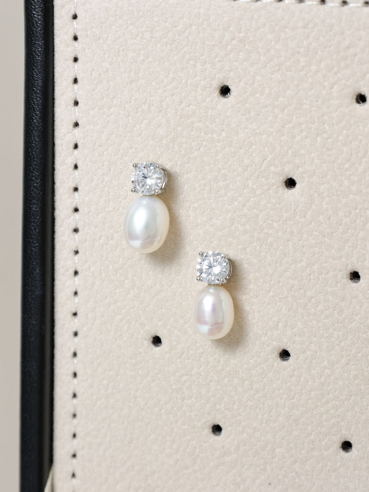 Jon Richard Silver Rhodium Plated Crystal and Fresh Water Pearl Drop Earrings - Image 3 of 3