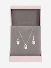 Jon Richard Silver Rhodium Plated Crystal Bow and Pearl Drop Set Gift Box - Image 1 of 4