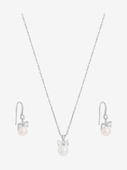 Jon Richard Silver Rhodium Plated Crystal Bow and Pearl Drop Set Gift Box - Image 2 of 4
