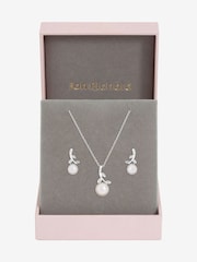 Jon Richard Silver Rhodium Plated Crystal Leaf and Pearl Drop Set - Gift Box - Image 1 of 2