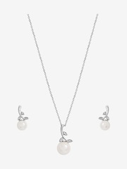 Jon Richard Silver Rhodium Plated Crystal Leaf and Pearl Drop Set - Gift Box - Image 2 of 2