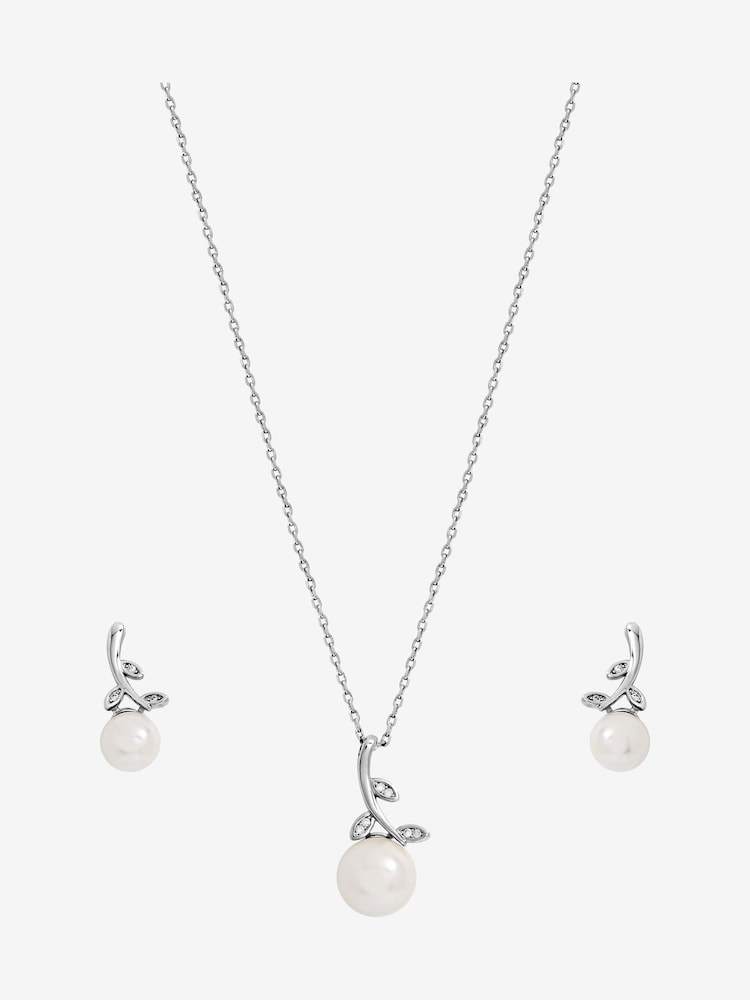 Jon Richard Silver Rhodium Plated Crystal Leaf and Pearl Drop Set - Gift Box - Image 2 of 2 Jon Richard Silver Rhodium Plated Crystal Leaf and Pearl Drop Set - Gift Box - Image 2 of 2