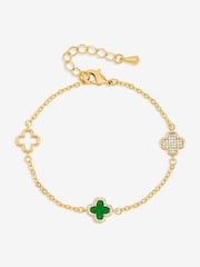 Jon Richard Gold Plated Pave and Malachite Clover Bracelet - Image 1 of 3