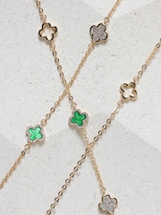 Jon Richard Gold Plated Pave and Malachite Clover Bracelet - Image 2 of 3