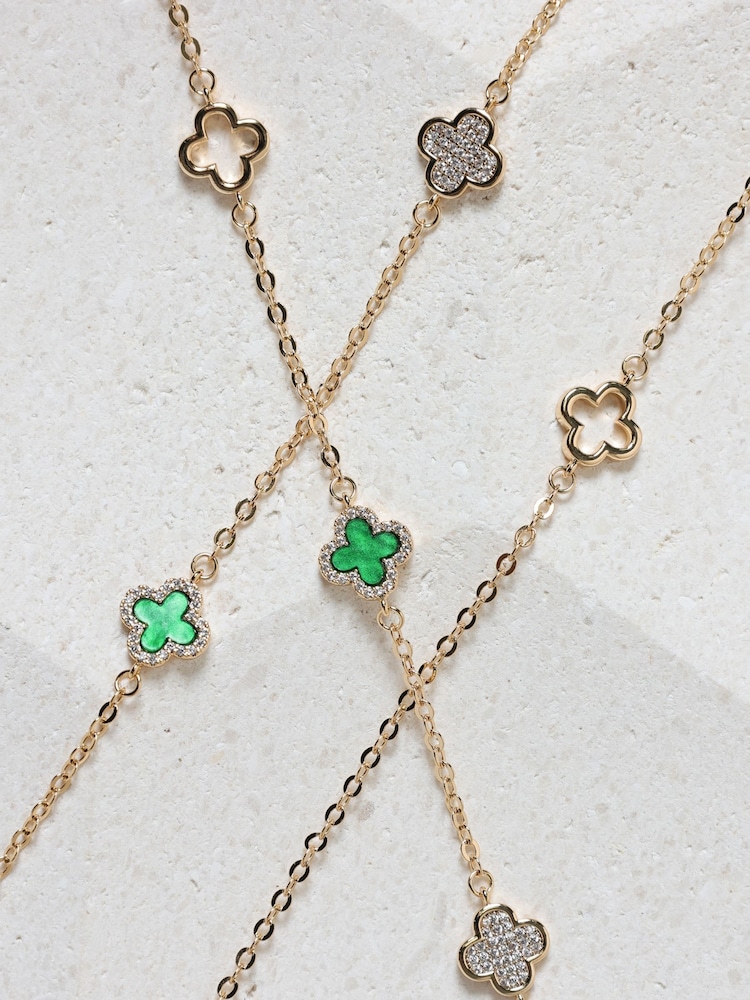 Jon Richard Gold Plated Pave and Malachite Clover Bracelet - Image 2 of 3 Jon Richard Gold Plated Pave and Malachite Clover Bracelet - Image 2 of 3