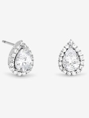 Jon Richard Silver Rhodium Plated Pear Halo Stud Earrings - Image 1 of 1