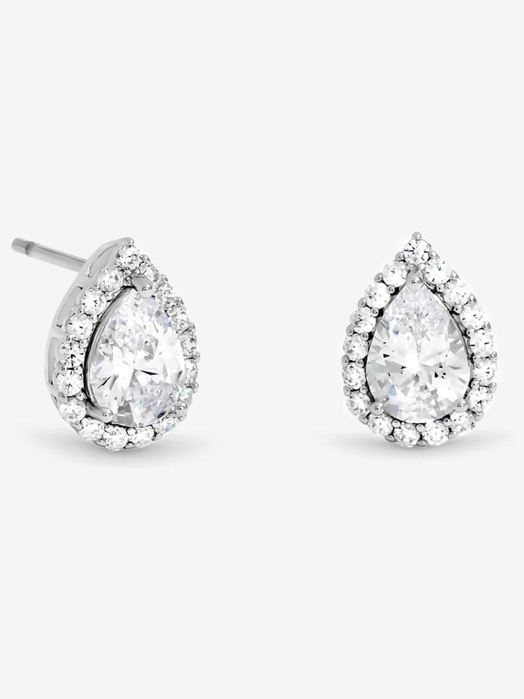 Jon Richard Silver Rhodium Plated Pear Halo Stud Earrings - Image 1 of 1