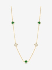 Jon Richard Gold Plated Pave and Malachite Clover Necklace - Image 1 of 4