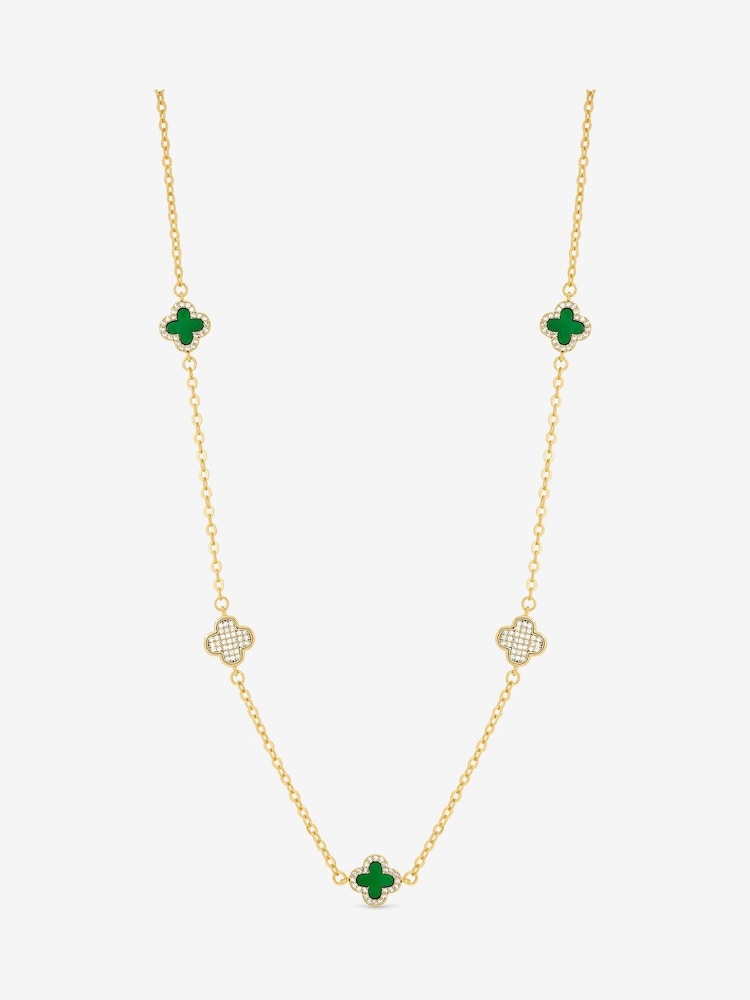 Jon Richard Gold Plated Pave and Malachite Clover Necklace - Image 1 of 4 Jon Richard Gold Plated Pave and Malachite Clover Necklace - Image 1 of 4