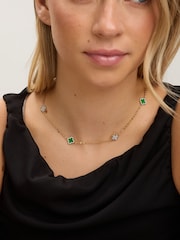 Jon Richard Gold Plated Pave and Malachite Clover Necklace - Image 3 of 4