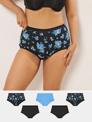 Yours Curve Black Floral Full Briefs 5 Pack - Image 1 of 7