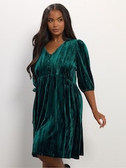 Yours Curve Green Crushed Velour Party Dress - Image 1 of 5