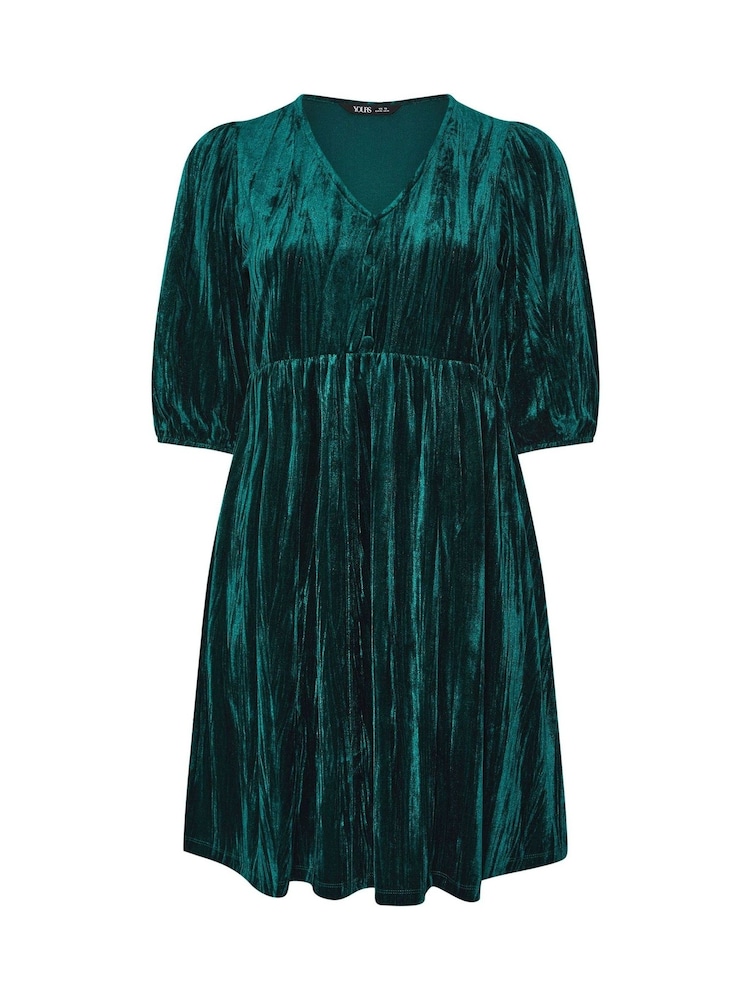 Yours Curve Green Crushed Velour Party Dress - Image 5 of 5