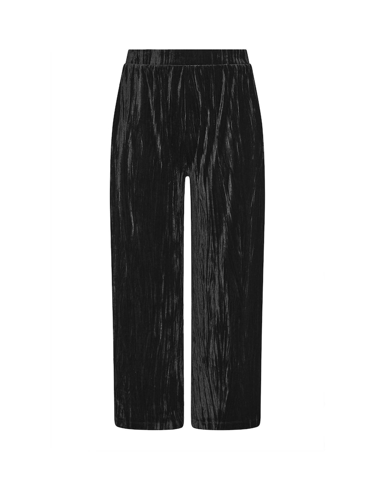 Yours Curve Black Crushed Velour Wide Leg Trousers - Image 5 of 5