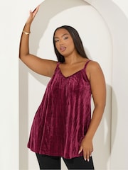 Yours Curve Pink Crushed Velour Party Cami - Image 1 of 5