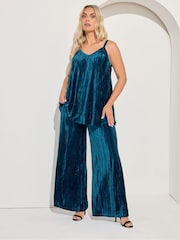 Yours Curve Blue Crushed Velour Party Cami - Image 2 of 5