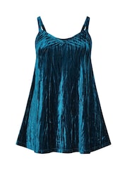 Yours Curve Blue Crushed Velour Party Cami - Image 4 of 5
