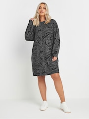 Yours Curve Black Abstract Soft Touch Jumper Dress - Image 2 of 5