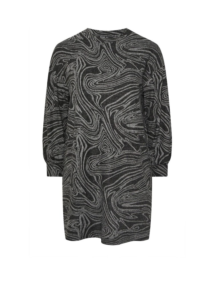 Yours Curve Black Abstract Soft Touch Jumper Dress - Image 5 of 5