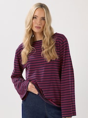 Long Tall Sally Black Burgundy Stripe Boat Neck Top - Image 1 of 5