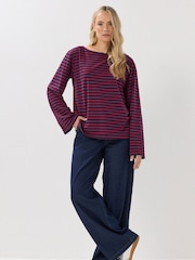 Long Tall Sally Black Burgundy Stripe Boat Neck Top - Image 3 of 5