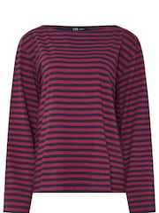 Long Tall Sally Black Burgundy Stripe Boat Neck Top - Image 5 of 5