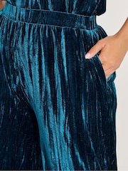 Yours Curve Blue Crushed Velour Wide Leg Trousers - Image 4 of 5