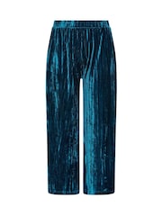 Yours Curve Blue Crushed Velour Wide Leg Trousers - Image 5 of 5