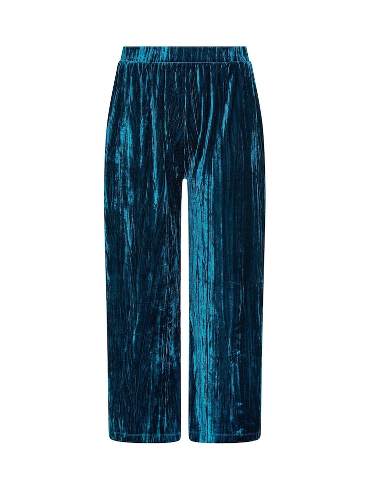 Yours Curve Blue Crushed Velour Wide Leg Trousers - Image 5 of 5