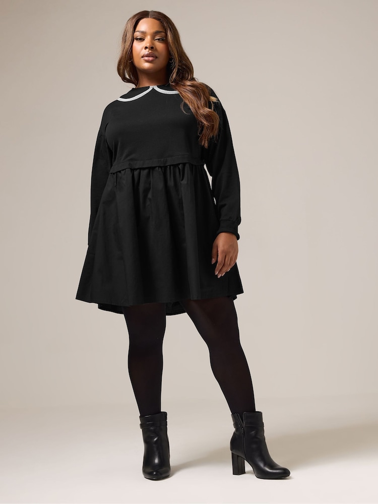 Yours Curve Black Heavyweight Poplin Collar Jumper Dress - Image 2 of 5 Yours Curve Black Heavyweight Poplin Collar Jumper Dress - Image 2 of 5