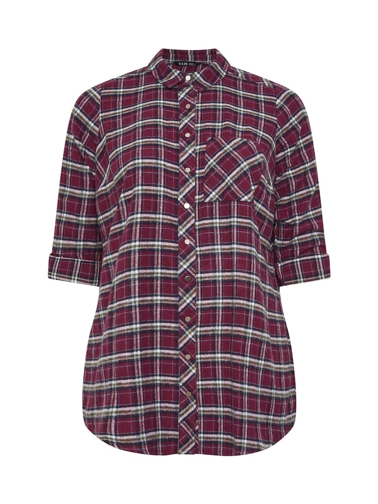 Yours Curve Red Boyfriend Check Shirt - Image 5 of 5