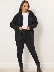 Yours Curve Black Button Front Teddy Fleece - Image 3 of 6