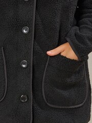 Yours Curve Black Button Front Teddy Fleece - Image 5 of 6
