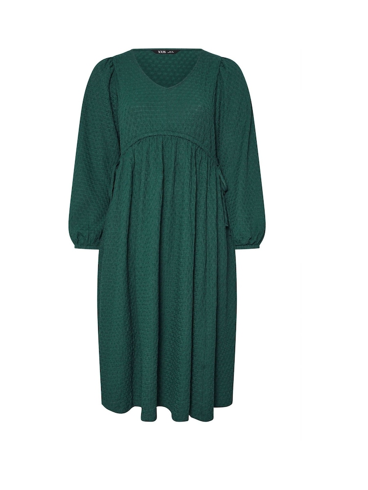 Yours Curve Green Channel Tie Textured Midaxi Dress - Image 5 of 5 Yours Curve Green Channel Tie Textured Midaxi Dress - Image 5 of 5