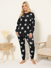 Yours Curve Black Baby Fleece Pyjamas Set - Image 1 of 5