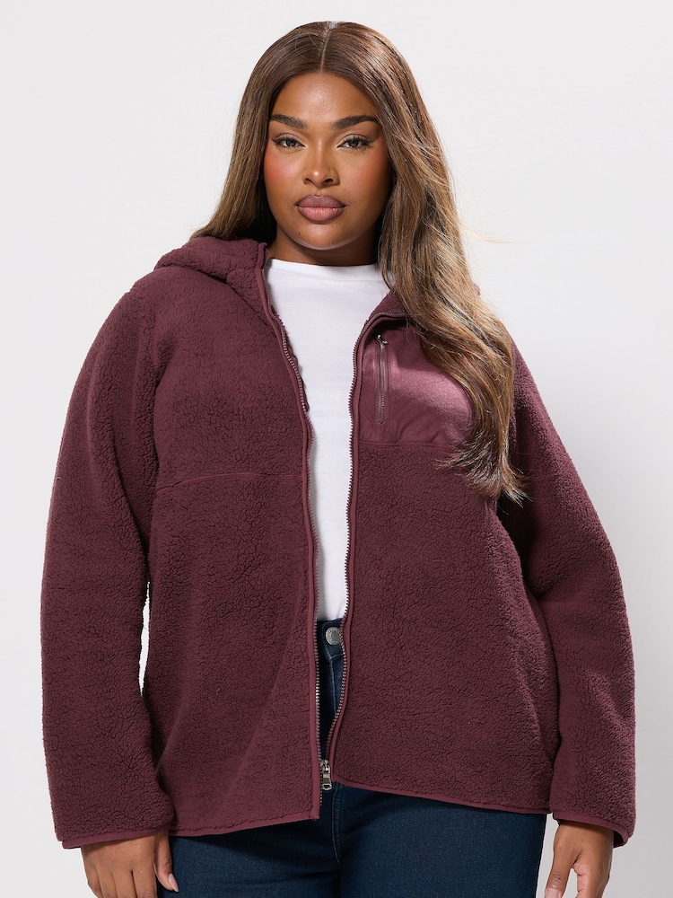 Yours Curve Red Hooded Nylon Pocket Fleece - Image 1 of 4 Yours Curve Red Hooded Nylon Pocket Fleece - Image 1 of 4