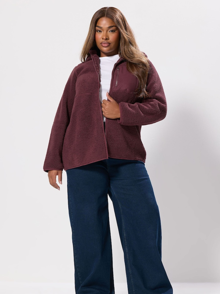 Yours Curve Red Hooded Nylon Pocket Fleece - Image 2 of 4 Yours Curve Red Hooded Nylon Pocket Fleece - Image 2 of 4