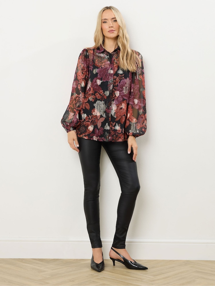 Long Tall Sally Black Jacquard Balloon Sleeve Top - Image 2 of 5 Long Tall Sally Black Jacquard Balloon Sleeve Top - Image 2 of 5