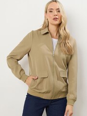 Long Tall Sally Natural Collared Bomber Jacket - Image 1 of 6