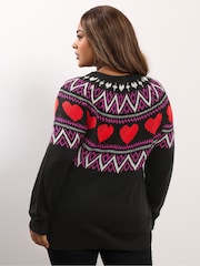 Yours Curve Black Fairisle Heart Jumper - Image 3 of 5