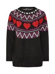 Yours Curve Black Fairisle Heart Jumper - Image 5 of 5