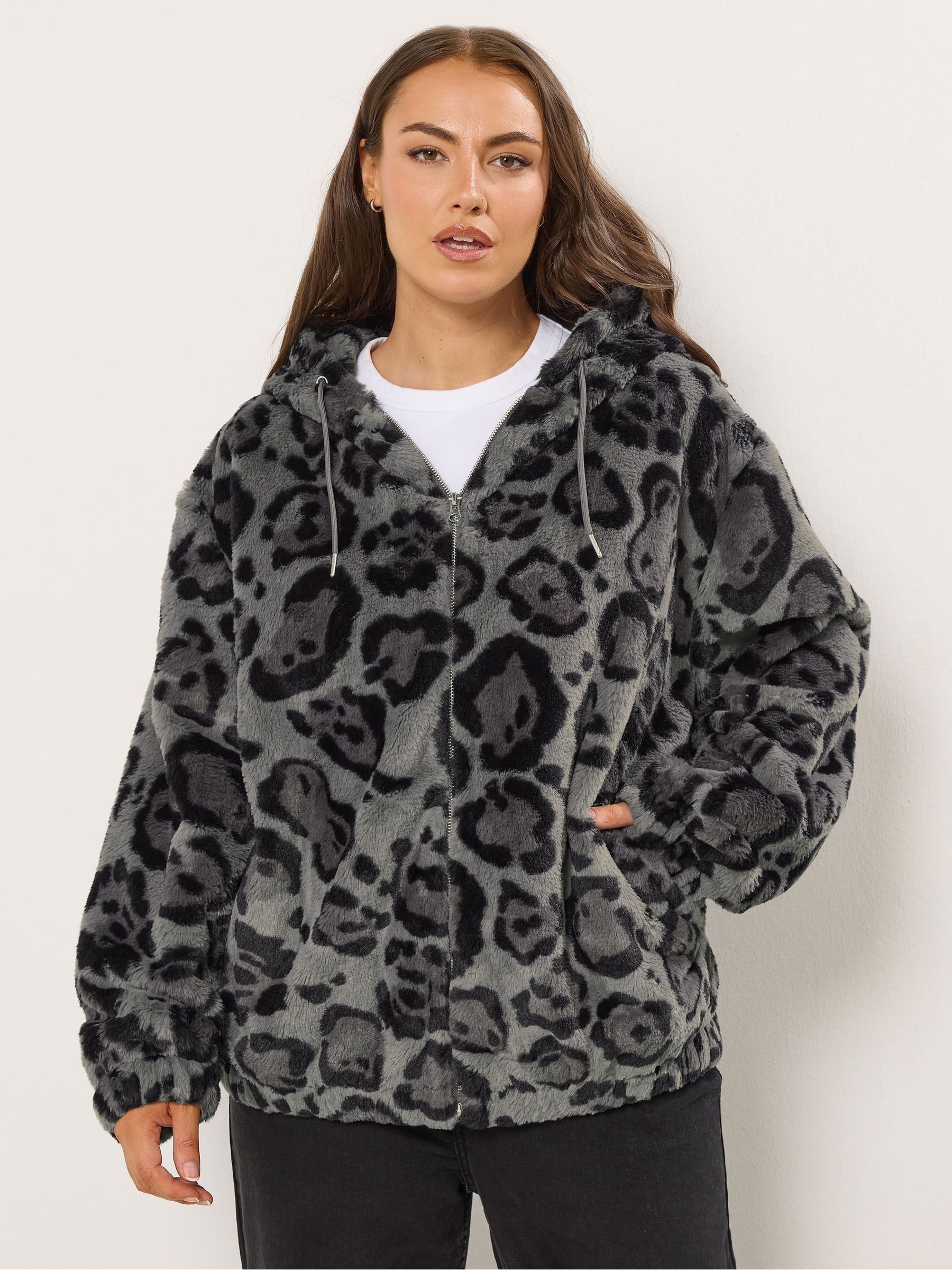 Buy Yours Curve Grey Faux Fur Zip Thru Hooded Fleece from the Next