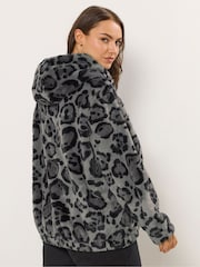 Yours Curve Grey Faux Fur Zip Thru Hooded Fleece - Image 4 of 6