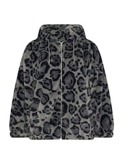 Yours Curve Grey Faux Fur Zip Thru Hooded Fleece - Image 6 of 6