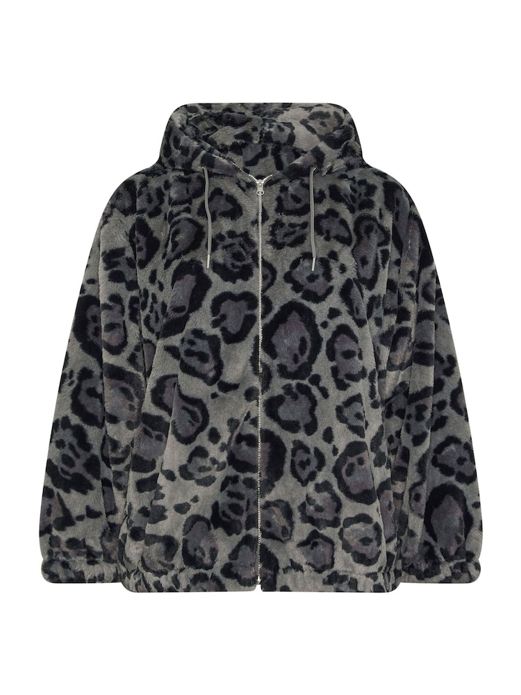 Yours Curve Grey Faux Fur Zip Thru Hooded Fleece - Image 6 of 6 Yours Curve Grey Faux Fur Zip Thru Hooded Fleece - Image 6 of 6