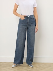 Long Tall Sally Blue Embellished Denim Wide Leg Jeans - Image 1 of 5